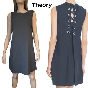 Theory Keshelle Dress Linen Rayon Blend Lace Up Corset Back Metal Grommets
